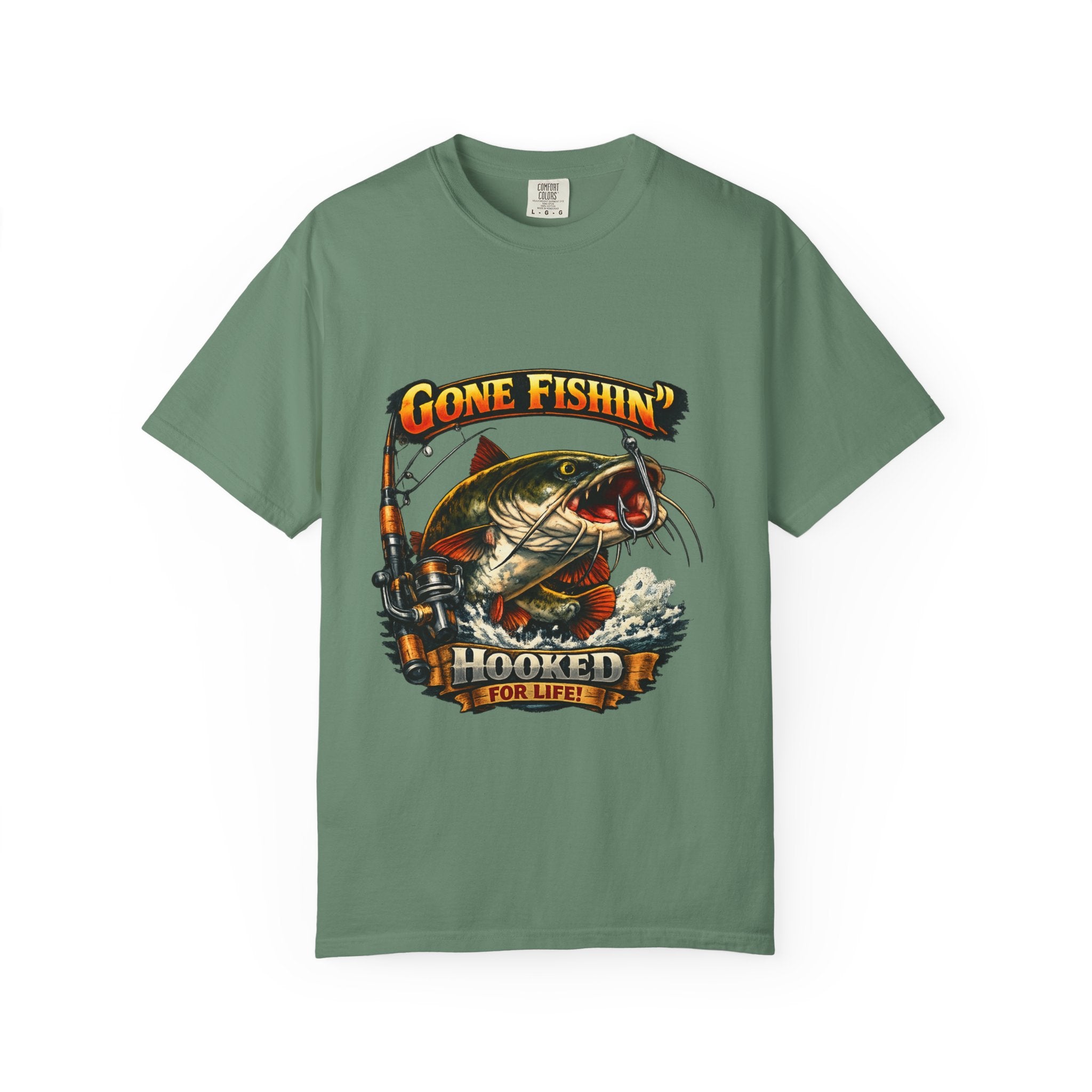 Gone Fishin' Bass Illustration T-Shirt | Hooked For Life Fishing Graphic