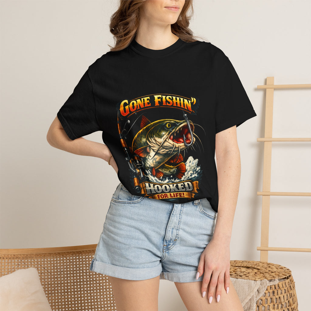 Gone Fishin' Bass Illustration T-Shirt | Hooked For Life Fishing Graphic