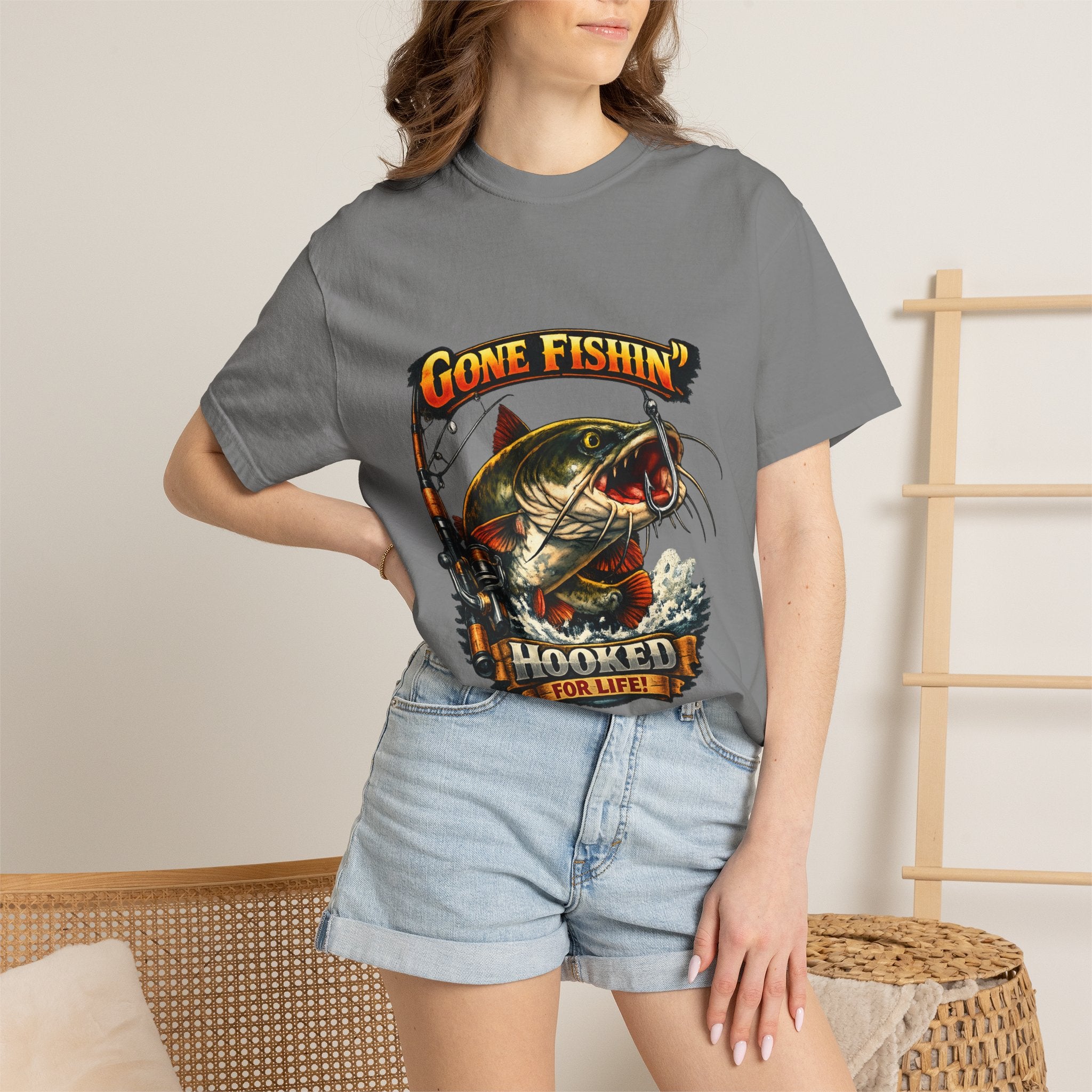 Gone Fishin' Bass Illustration T-Shirt | Hooked For Life Fishing Graphic