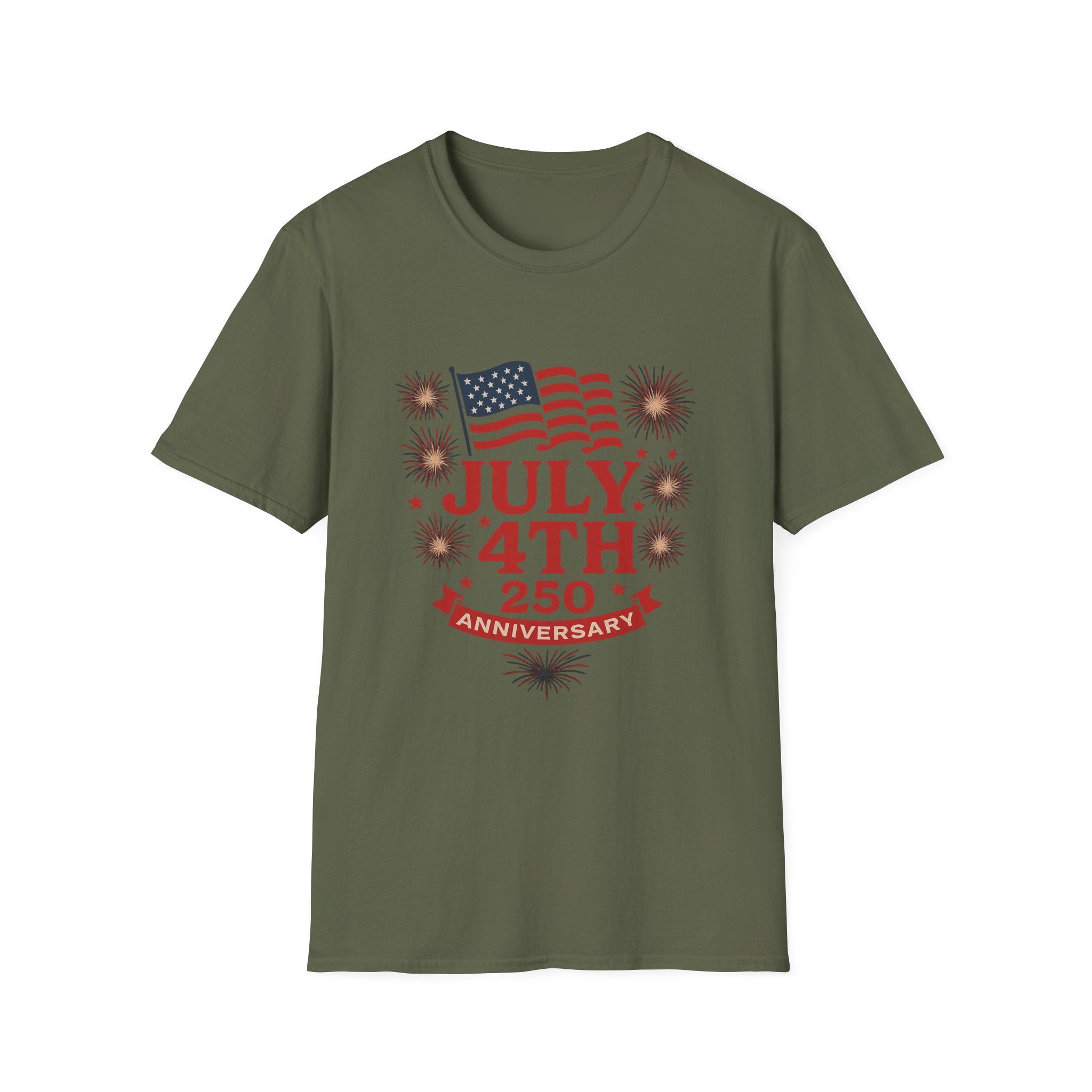 July 4th 250th Anniversary T-Shirt – Patriotic American Flag Fireworks Tee