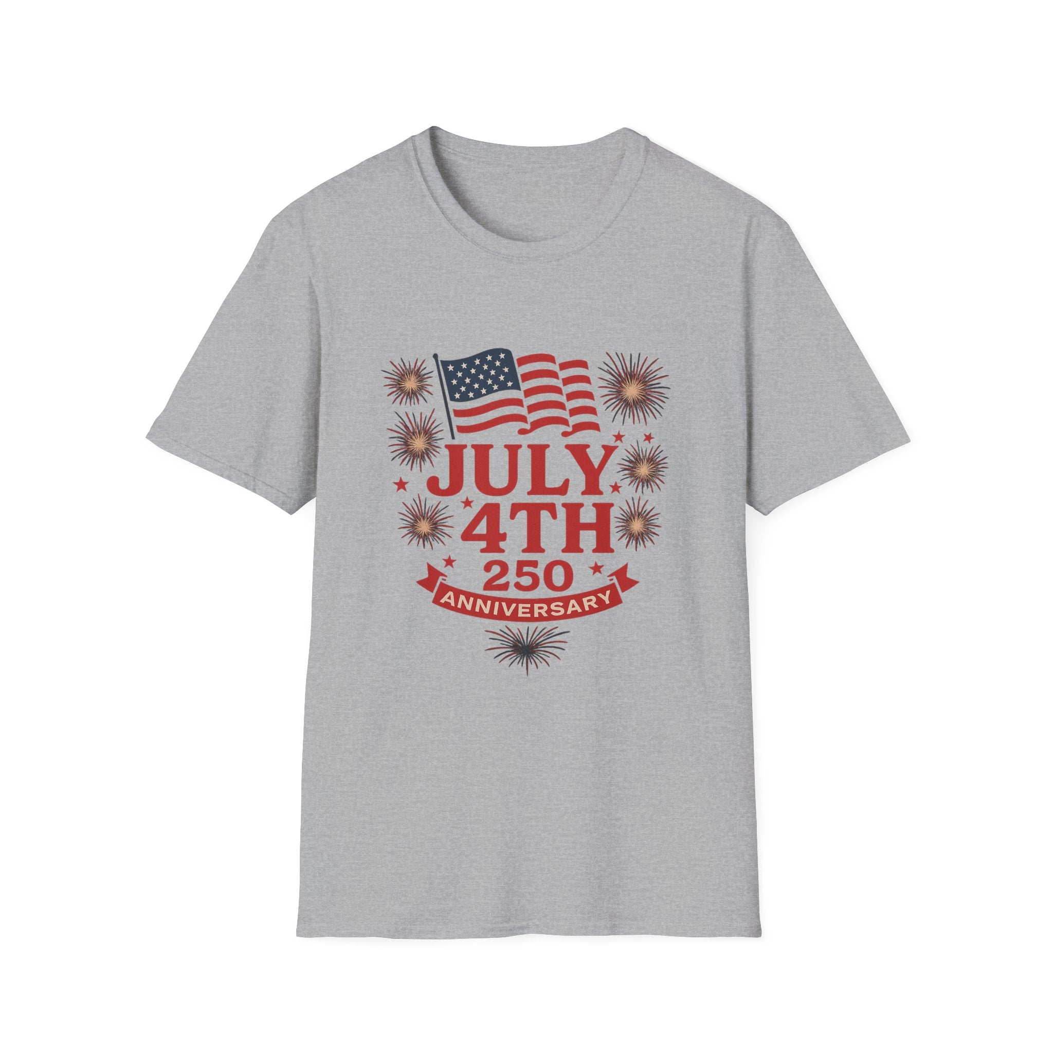 July 4th 250th Anniversary T-Shirt – Patriotic American Flag Fireworks Tee