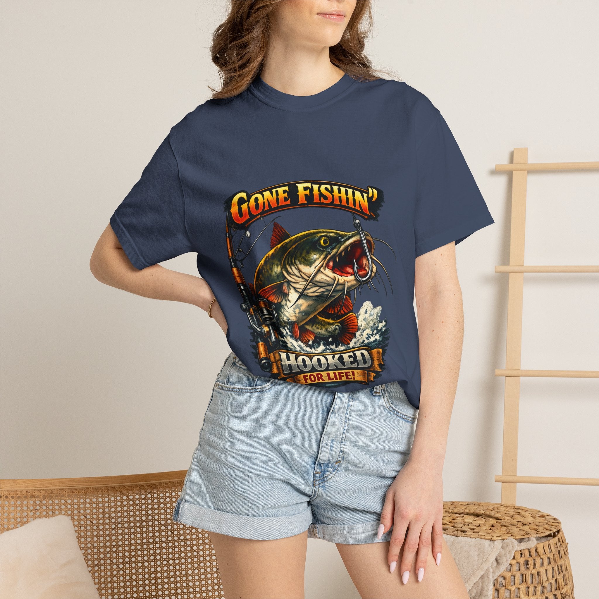 Gone Fishin' Bass Illustration T-Shirt | Hooked For Life Fishing Graphic