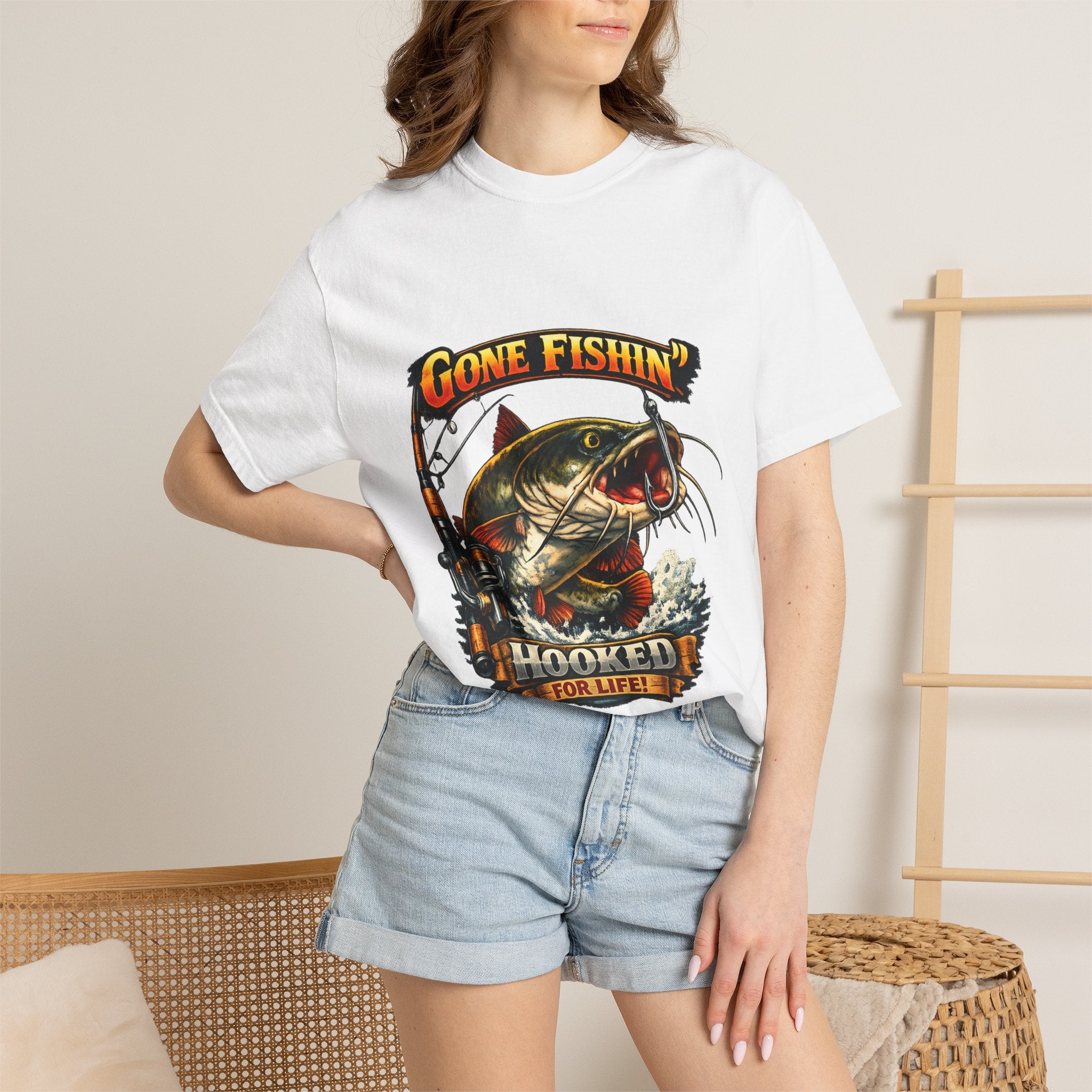 Gone Fishin' Bass Illustration T-Shirt | Hooked For Life Fishing Graphic