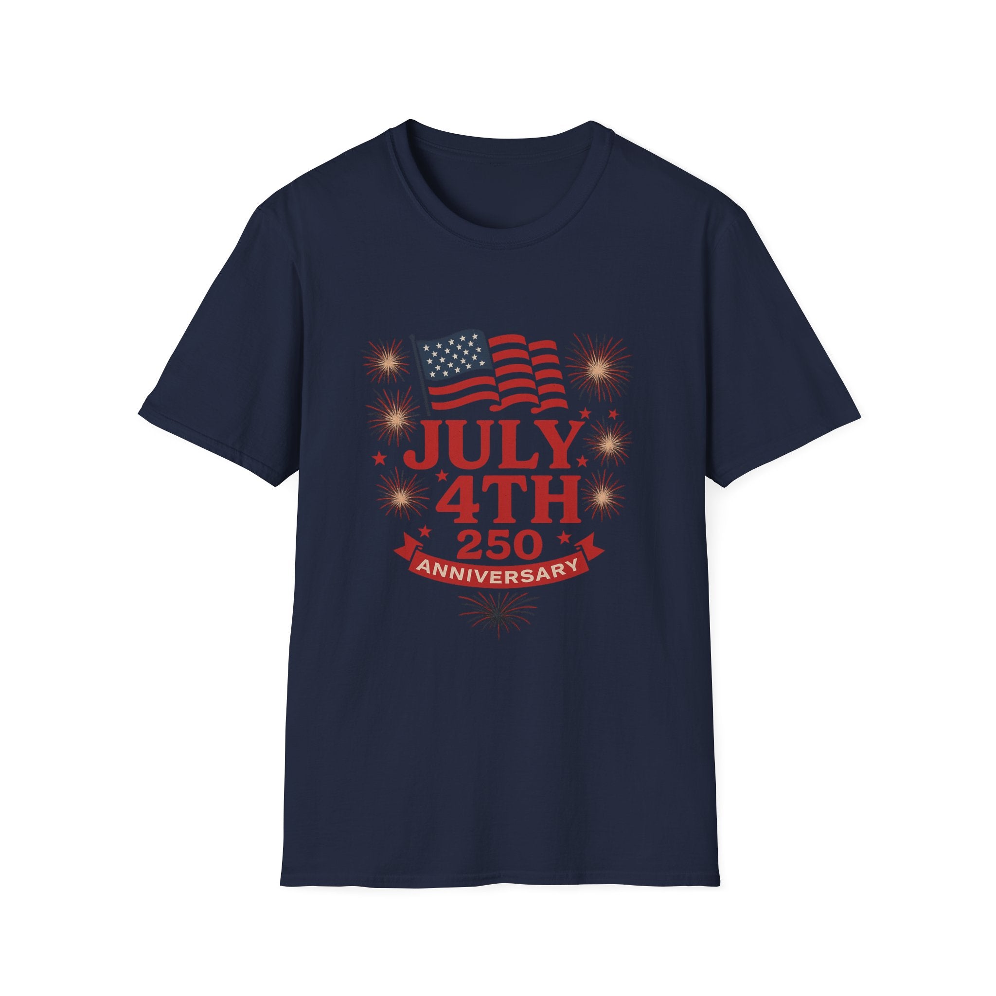 July 4th 250th Anniversary T-Shirt – Patriotic American Flag Fireworks Tee