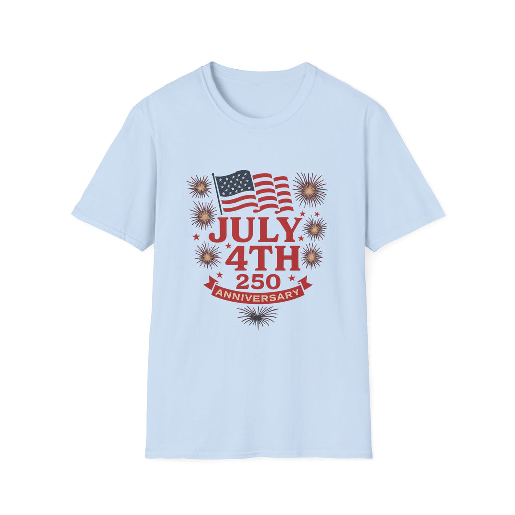 July 4th 250th Anniversary T-Shirt – Patriotic American Flag Fireworks Tee