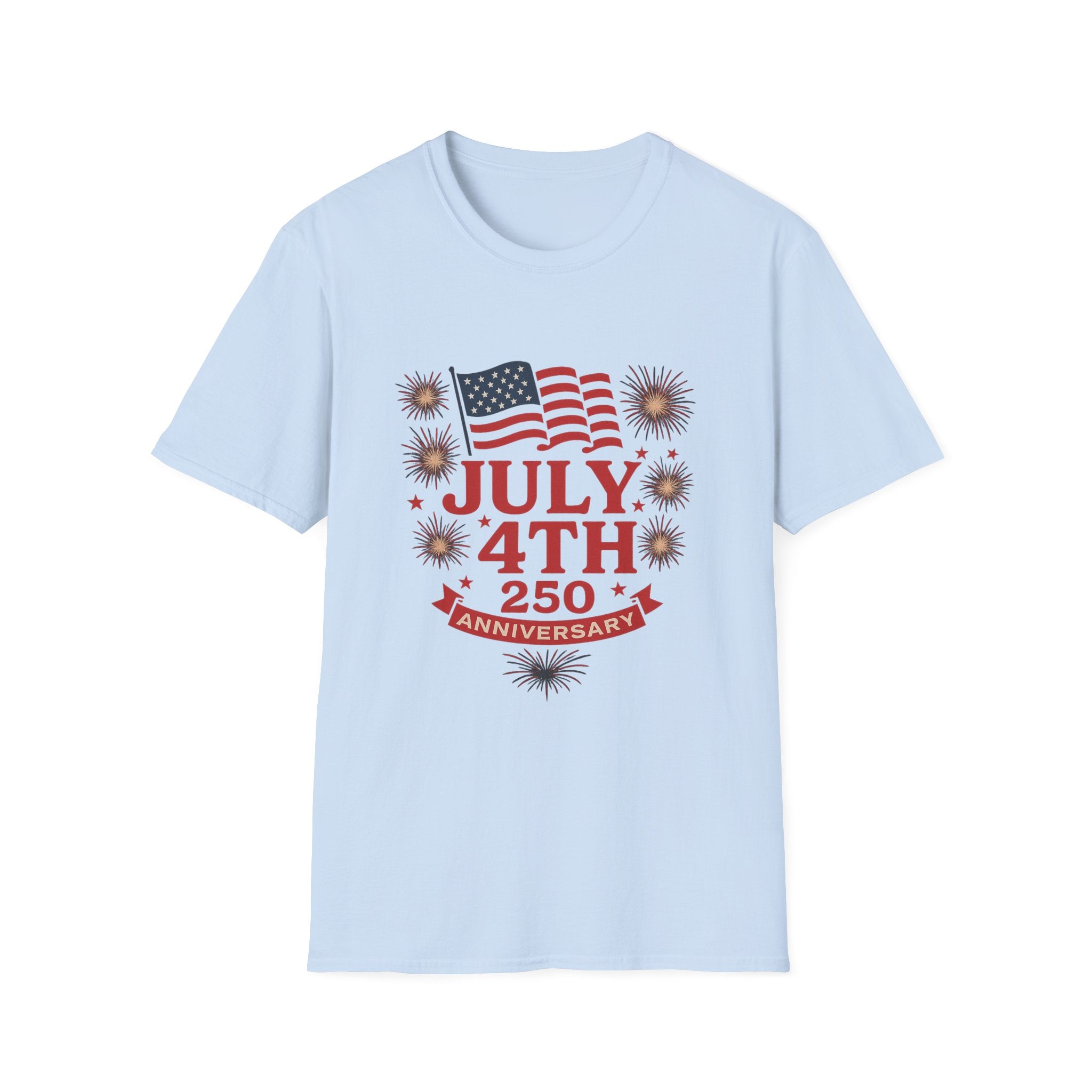 July 4th 250th Anniversary T-Shirt – Patriotic American Flag Fireworks Tee