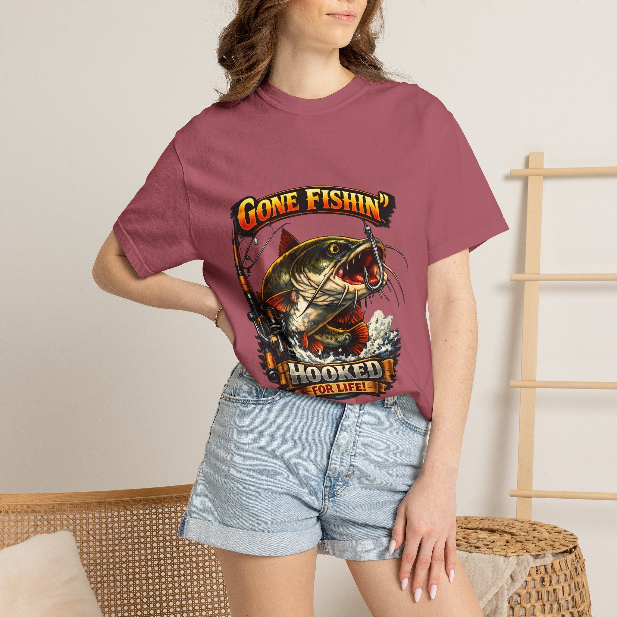 Gone Fishin' Bass Illustration T-Shirt | Hooked For Life Fishing Graphic