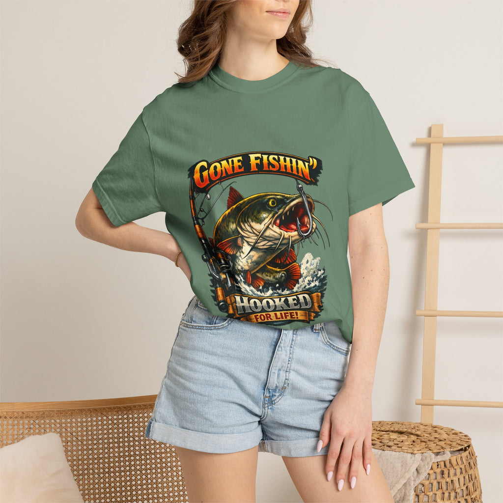 Gone Fishin' Bass Illustration T-Shirt | Hooked For Life Fishing Graphic