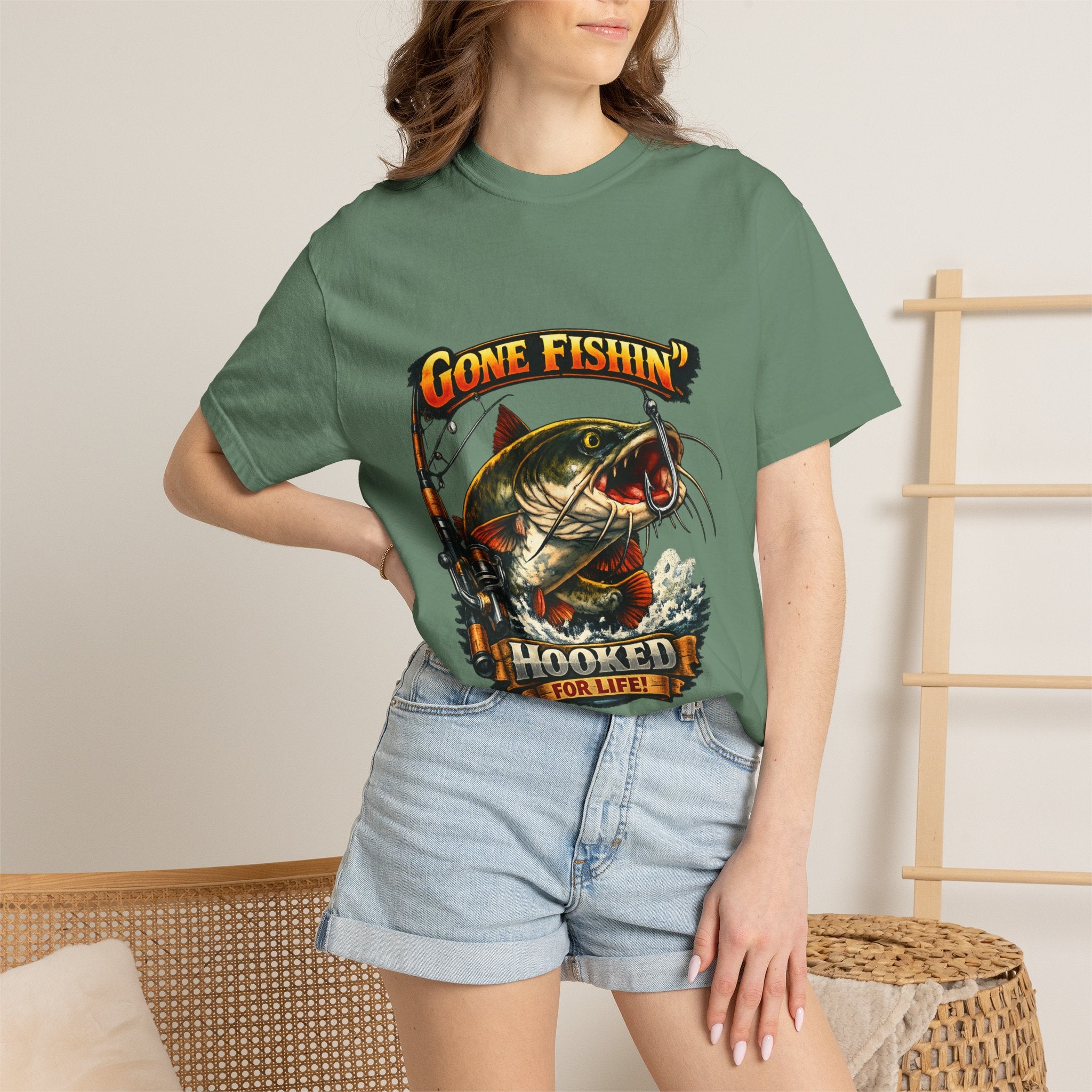 Gone Fishin' Bass Illustration T-Shirt | Hooked For Life Fishing Graphic